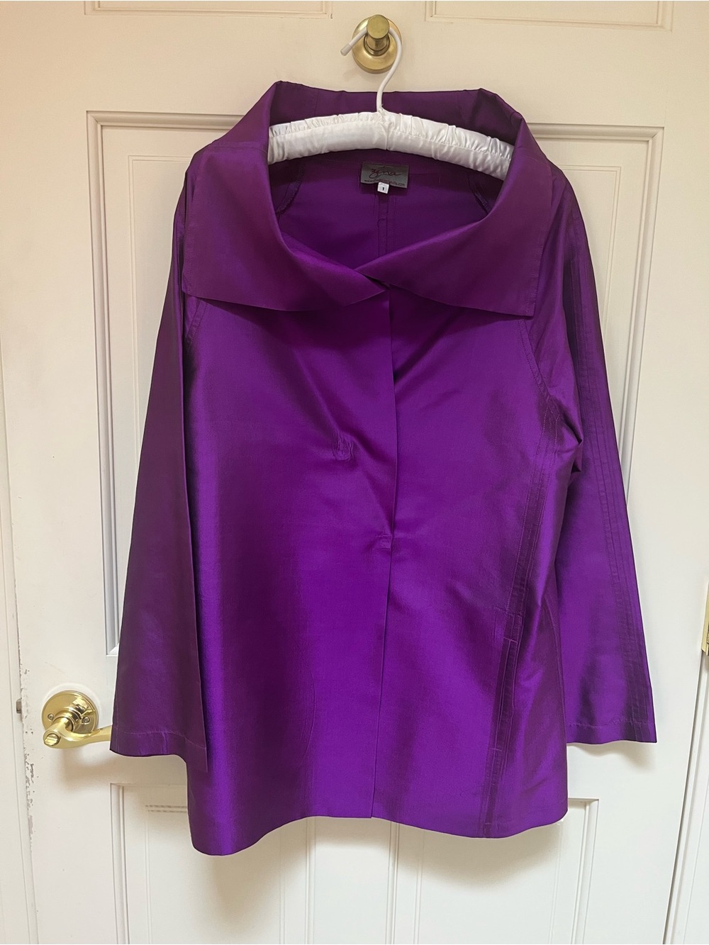 Zina Beverly Hills Elegant Purple Thai Silk Women’s Top with Wide Collar